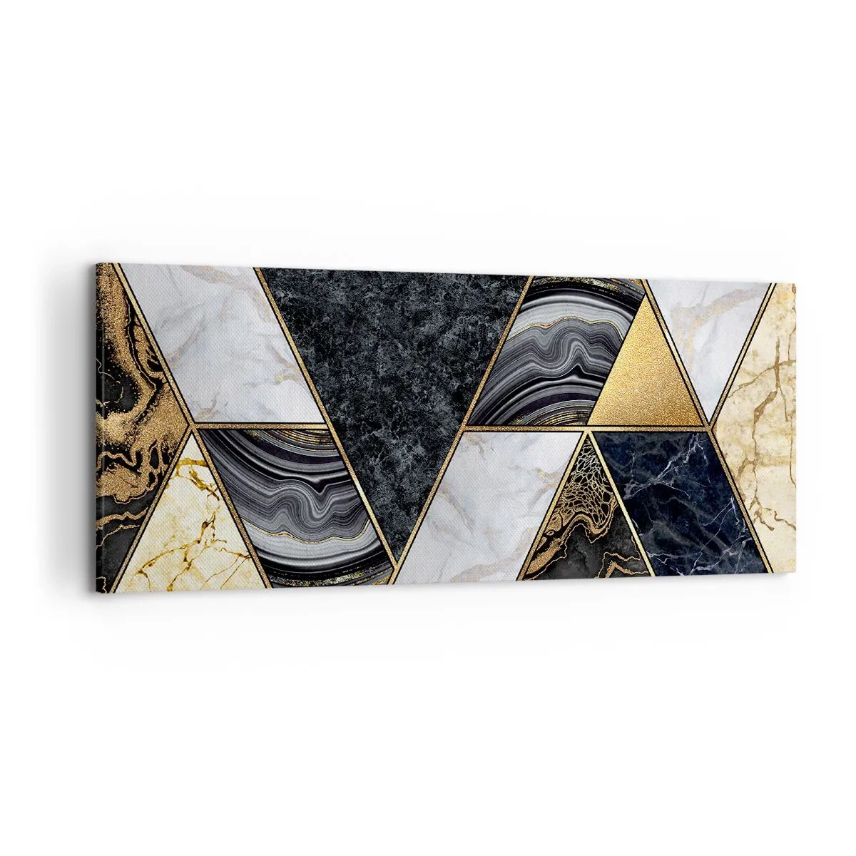 Impression sur toile - Image sur toile - Triangles géométriques en or, marbre et nuances sombres - 120x50cm - Pierre après pierre - Décoration murale moderne pour le salon et la chambre ARTTOR