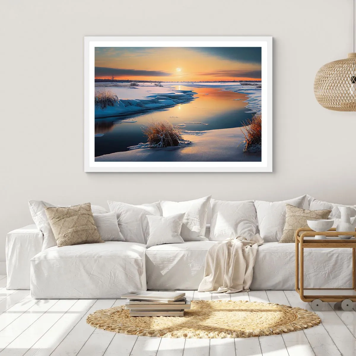 Affiche dans un cadre blanc - Poster - Coucher de soleil d'hiver - 70x50 cm