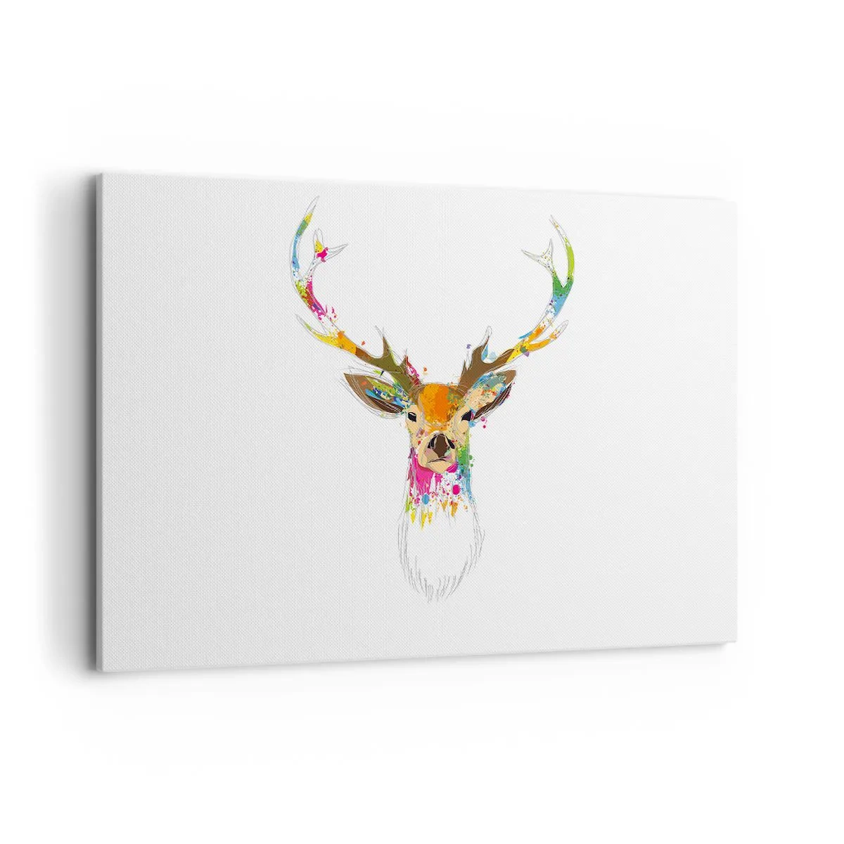 Impression sur toile - Image sur toile - Tête de cerf colorée dans un style artistique - 120x80cm - Un cerf doux baigné de couleur - Décoration murale moderne pour le salon et la chambre ARTTOR