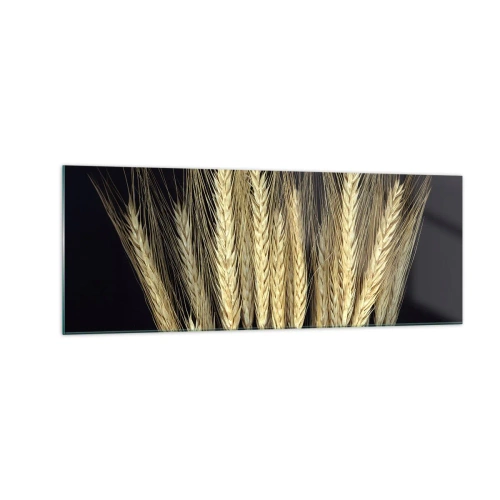 Impression sur verre - Image sur verre - Épis de blé sur fond noir dans un style rustique - 140x50cm - Magie rustique - Décoration murale moderne pour le salon et la chambre ARTTOR