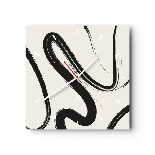 Horloge murale - Pendule murale - Lignes courbes noires et blanches sur fond clair - 30x30cm - Fantaisie en noir et blanc - Décoration murale moderne pour le salon et la chambre ARTTOR