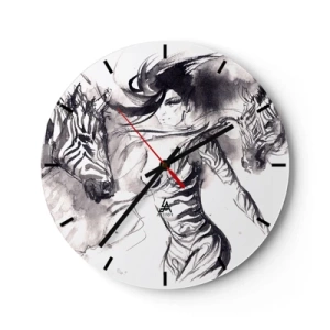 Horloge murale - Pendule murale - Une femme dans une forme artistique dansant avec deux personnes rassemblées - 30x30cm - Danse avec les zèbres - Décoration murale moderne pour le salon, la cuisine et la chambre ARTTOR