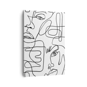 Impression sur toile - Image sur toile - Un dessin minimaliste d'un visage avec des lignes sur un fond clair. - 70x100cm - Dans des émotions enchevêtrées - Décoration murale moderne pour le salon et la chambre ARTTOR