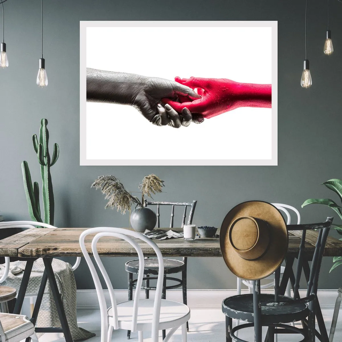 Affiche - Poster - Aiguilles symboliques en argent et rouge - 100x70cm - Ensemble, bien que différents - Décoration murale moderne pour le salon et la chambre ARTTOR