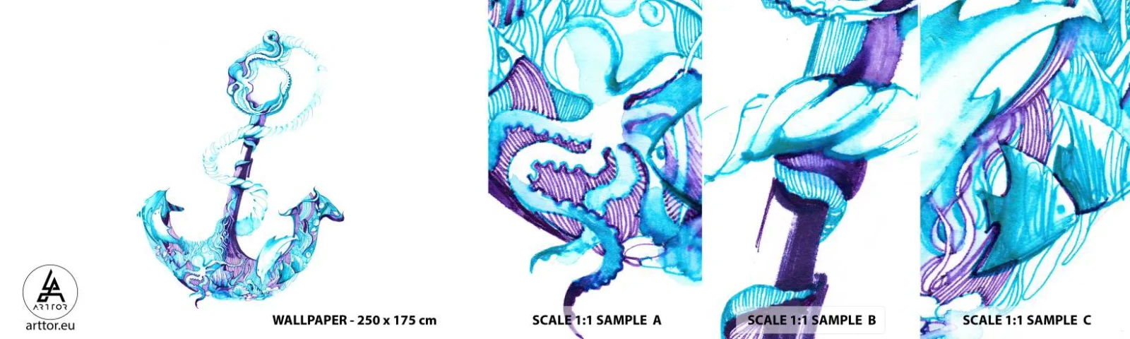 Échantillon de Papier Peint Autocollant Deluxe Sticker - Le confident des secrets de la mer - Abstraction, Ancre, Mer - 100x30 cm