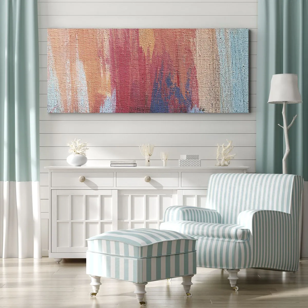 Impression sur toile - Image sur toile - Coups de pinceau abstraits et colorés - 160x50cm - Ecoulement de l'arc-en ciel - Décoration murale moderne pour le salon et la chambre ARTTOR