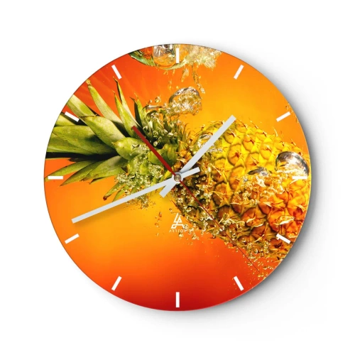 Horloge murale - Pendule murale - Un ananas immergé dans l'eau sur un fond dégradé orange. - 30x30cm - Fraîcheur juteuse tropicale - Décoration murale moderne pour le salon, la cuisine et la chambre ARTTOR