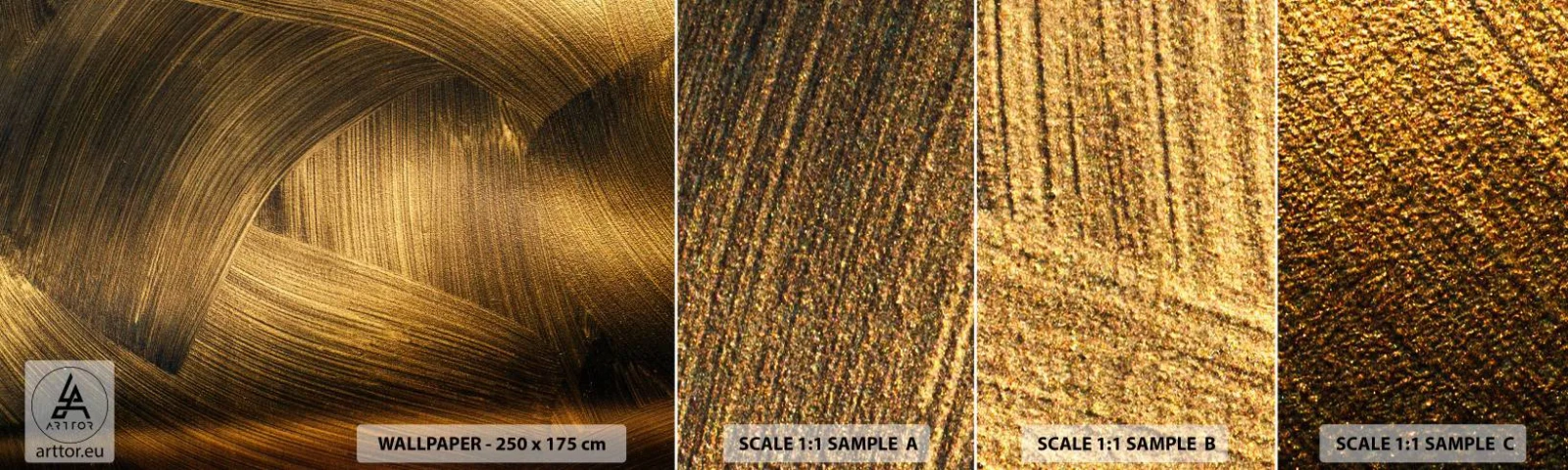 Échantillon de Papier Peint Autocollant Deluxe Sticker - Dans un labyrinthe en or - Abstraction, Morceau, Or - 100x30 cm