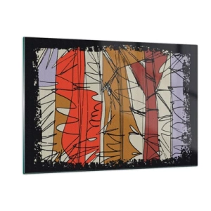Impression sur verre - Image sur verre - Abstraction graphique avec des rayures colorées et des lignes noires - 120x80cm - Composition spontanée - Décoration murale moderne pour le salon et la chambre ARTTOR