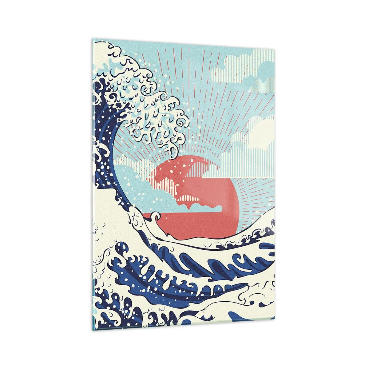 Impression sur verre - Image sur verre - Une vague stylisée inspirée de l'art japonais - 50x70cm - D'une inspiration japonnaise - Décoration murale moderne pour le salon et la chambre ARTTOR