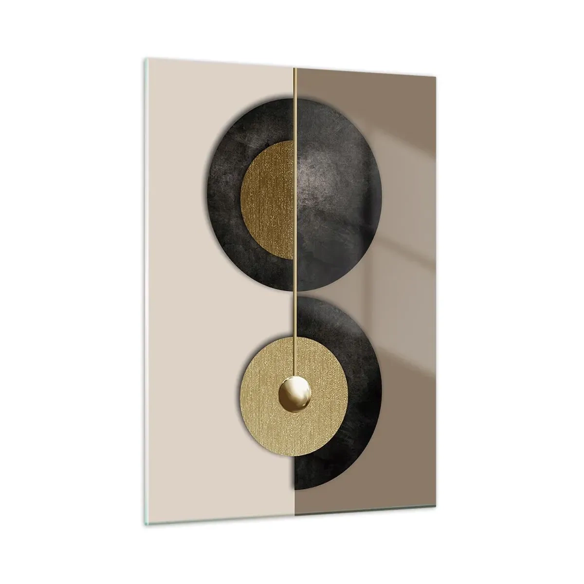 Impression sur verre - Image sur verre - Cercles géométriques en or et noir sur fond beige - 50x70cm - Variations autour du cercle - Décoration murale moderne pour le salon et la chambre ARTTOR