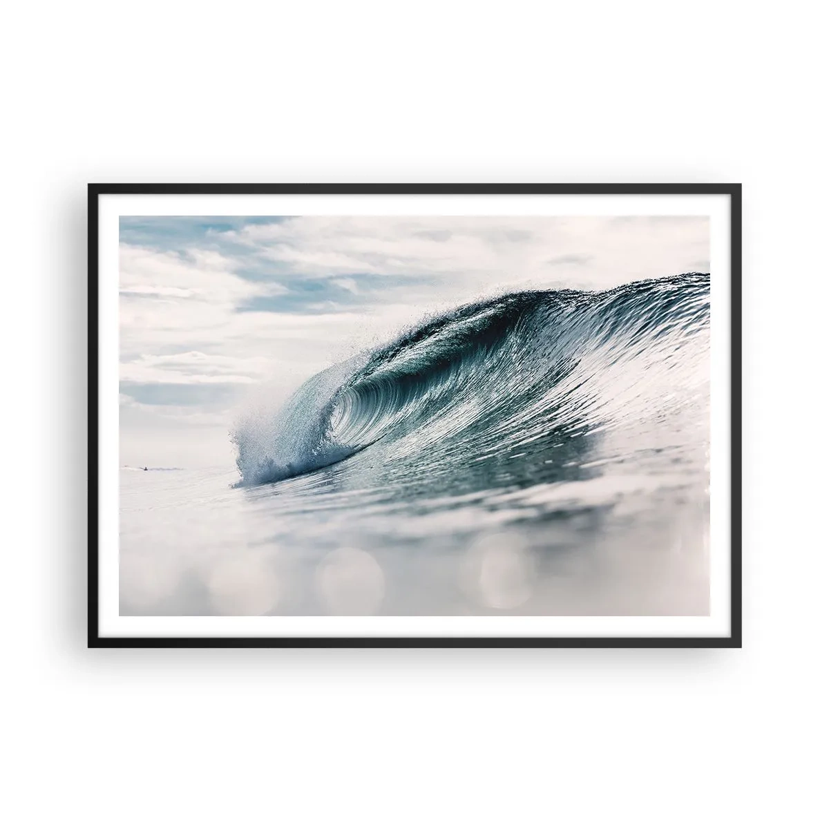 Affiche dans un cadre noir - Poster - Une vague de mer capturée dans un moment dynamique contre le ciel - 100x70cm - Pic d'eau - Décoration murale moderne pour le salon et la chambre ARTTOR