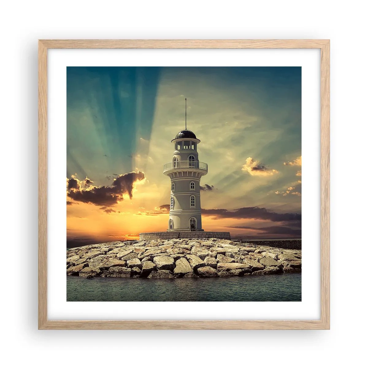 Affiche dans un chêne clair - Poster - Lumière - Bonté - Beauté - 50x50 cm