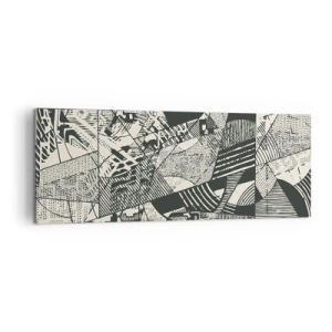 Impression sur toile - Image sur toile - Motifs géométriques abstraits dans des tons de vert sur fond clair - 140x50cm - Dynamique du modernisme - Décoration murale moderne pour le salon et la chambre ARTTOR