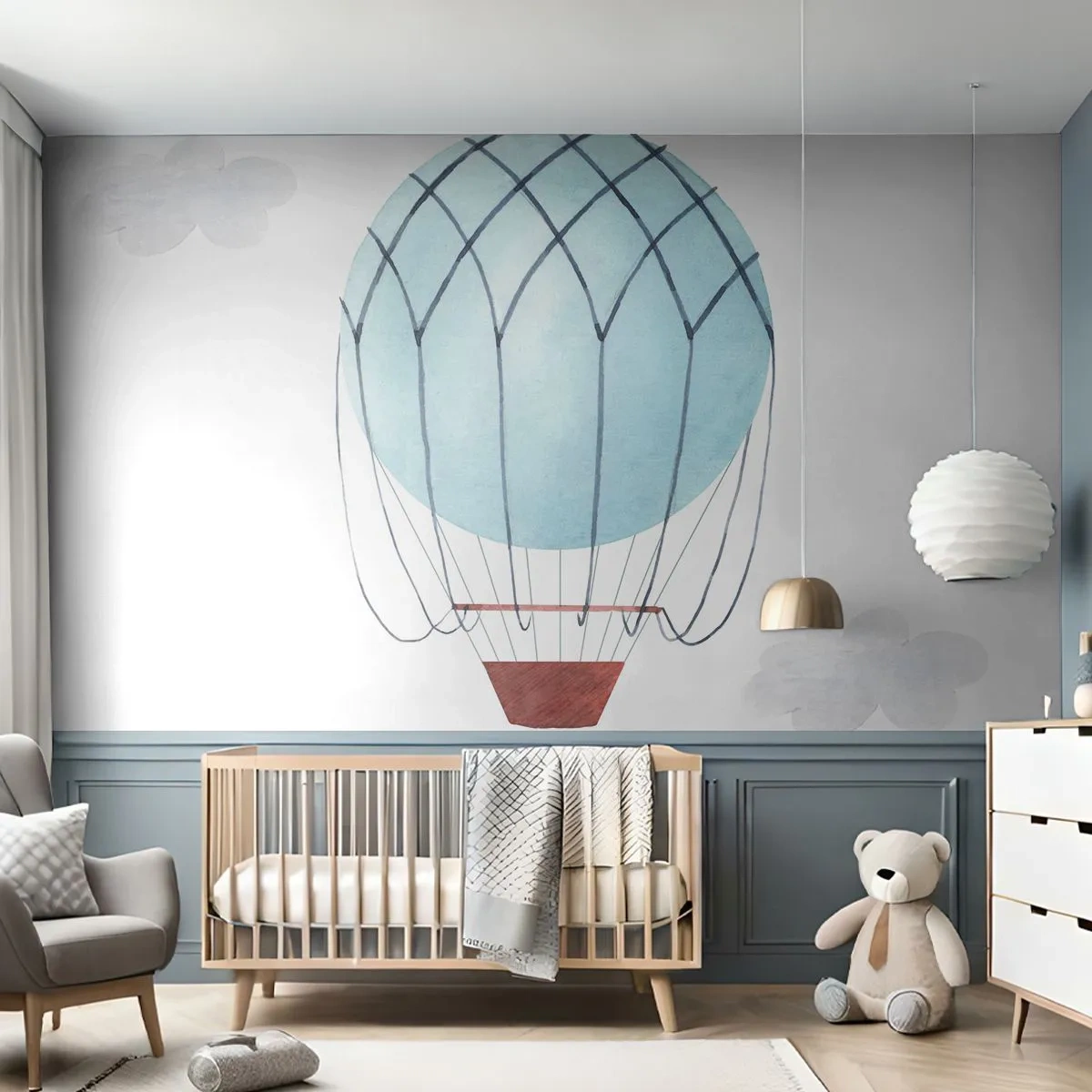 Papier peint sur mesure Autocollant Deluxe - Entièrement dans les nuages - Enfants, Ballon, Minimalisme