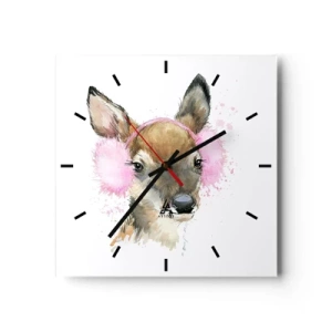 Horloge murale - Pendule murale - Cerf aquarelle avec cache-oreilles roses - 30x30cm - Et le gel n'effraie plus - Décoration murale moderne pour le salon et la chambre ARTTOR