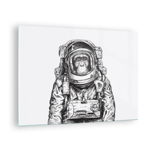 Impression sur verre - Image sur verre - Croquis d'un singe en combinaison d'astronaute sur fond blanc - 70x50cm - Évolution alternative - Décoration murale moderne pour le salon et la chambre ARTTOR