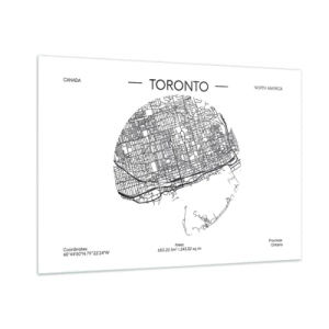 Impression sur verre - Image sur verre - Une carte minimaliste de Toronto avec une grille de rues. - 100x70cm - Anatomie de Toronto - Décoration murale moderne pour le salon et la chambre ARTTOR