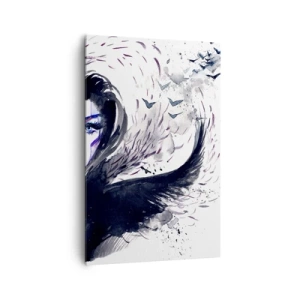 Impression sur toile - Image sur toile - Visage abstrait avec des éléments contrastés et un motif d'aile - 80x120cm - Démoniaque et belle - Décoration murale moderne pour le salon et la chambre ARTTOR