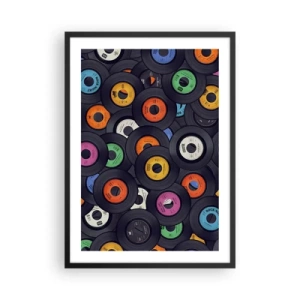 Affiche dans un cadre noir - Poster - Une collection de disques vinyles colorés - 50x70cm - Couleurs des classiques - Décoration murale moderne pour le salon et la chambre ARTTOR