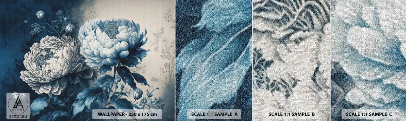 Échantillon de Papier Peint Premium Canvas - Paire assortie - Fleurs, Classique, Rococo - 100x30 cm