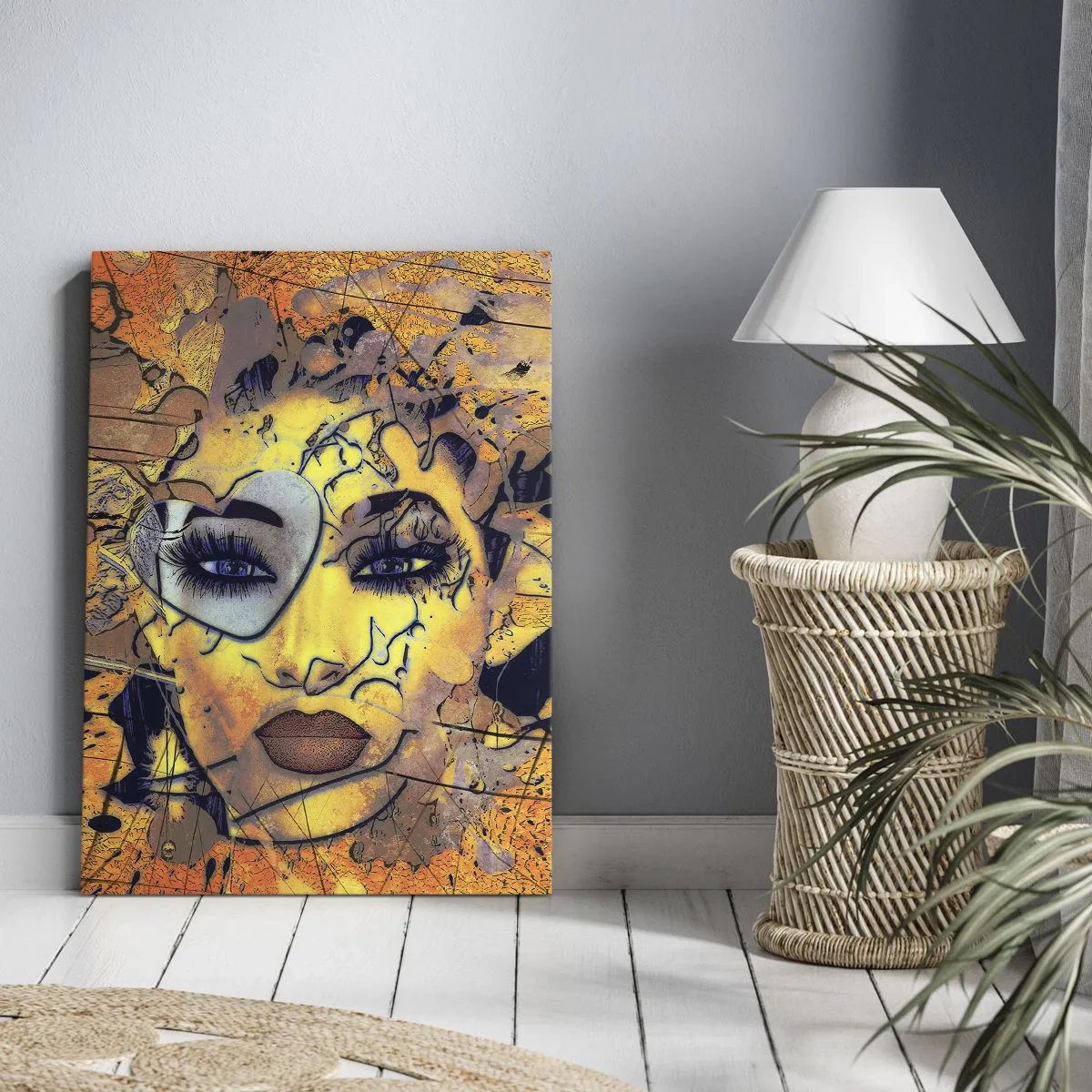 Impression sur toile - Image sur toile - Portrait abstrait d'une femme dans des tons jaune doré - 70x100cm - Beauté ensoleillée - Décoration murale moderne pour le salon et la chambre ARTTOR