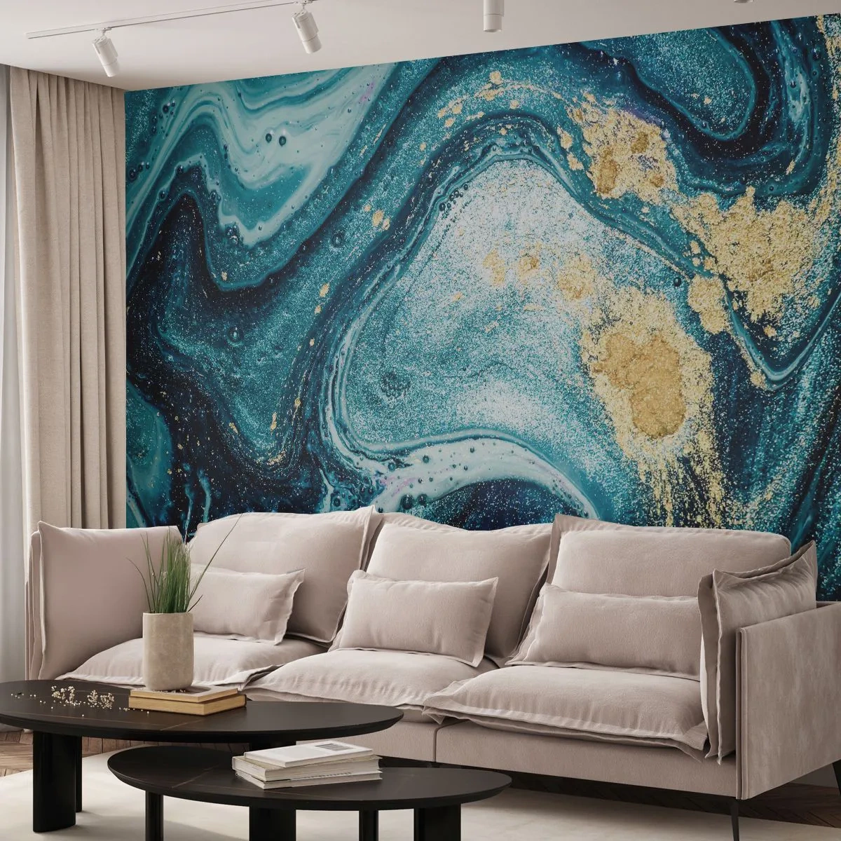 Papier Peint Photo Standard Eco - Vortex bleu - Abstraction, Morceau, Modèle moderne - 300x210 cm