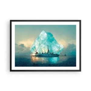 Affiche dans un cadre noir - Poster - Un navire avec un iceberg majestueux en arrière-plan - 70x50cm - Diamant arctique - Décoration murale moderne pour le salon et la chambre ARTTOR