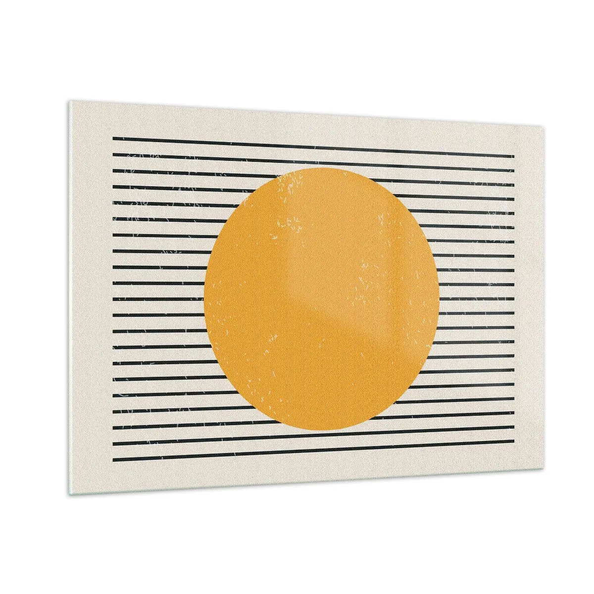 Impression sur verre - Image sur verre - Un cercle orange sur un fond de lignes noires horizontales sur fond beige. - 100x70cm - Le pouvoir de la simplicité - Décoration murale moderne pour le salon et la chambre ARTTOR