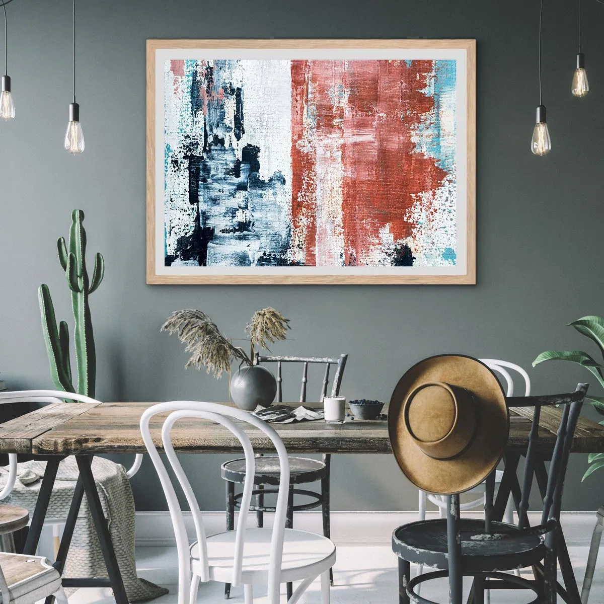 Affiche dans un chêne clair - Poster - Moitié-moitié abstrait - 100x70 cm