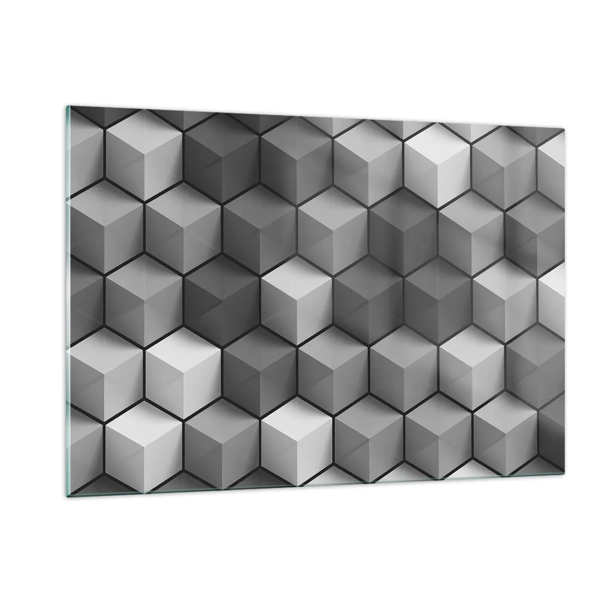 Impression sur verre - Image sur verre - Cubes géométriques dans des tons de gris - 120x80cm - Puzzle cubiste - Décoration murale moderne pour le salon et la chambre ARTTOR