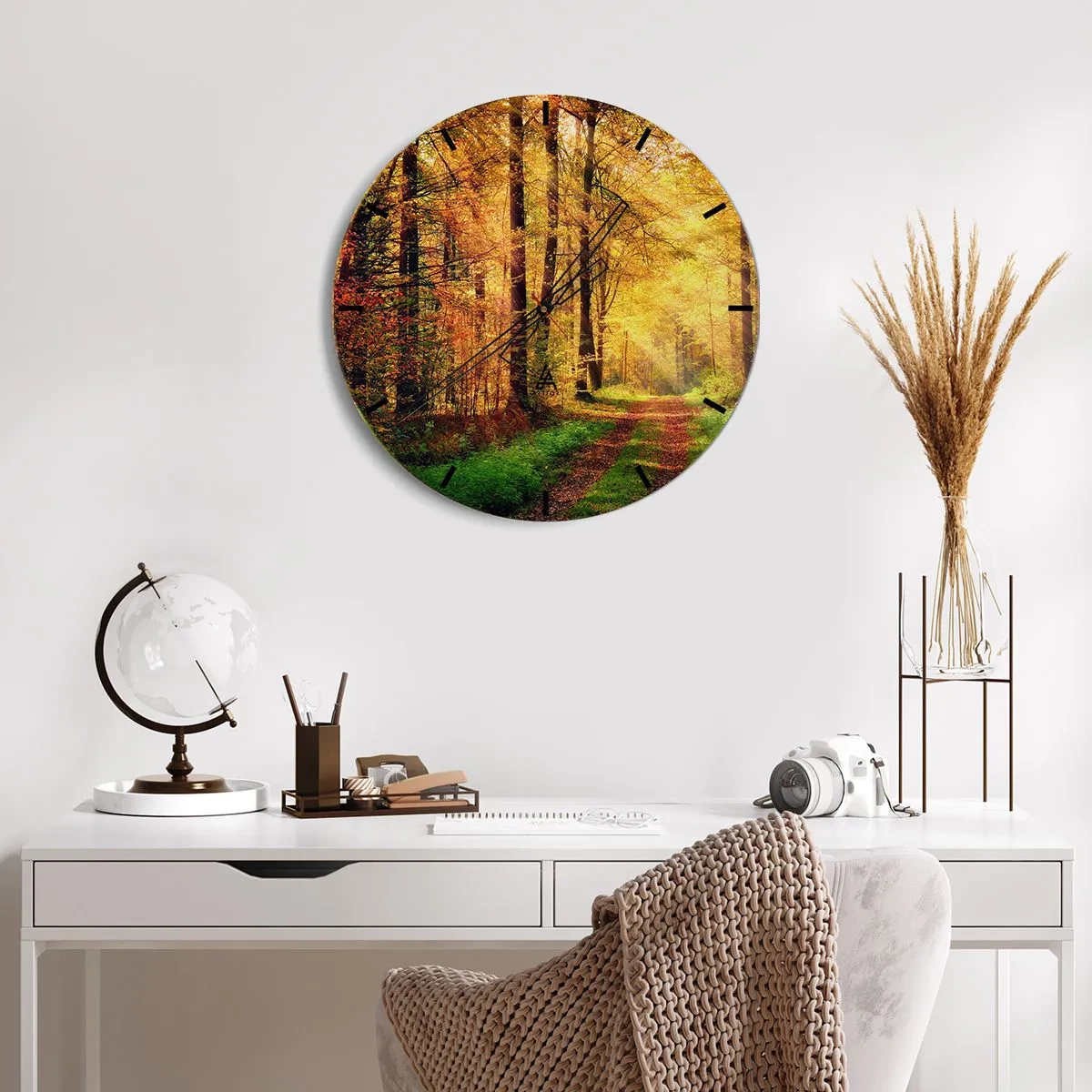 Horloge murale - Pendule murale - Silence d'or en forêt - 40x40 cm