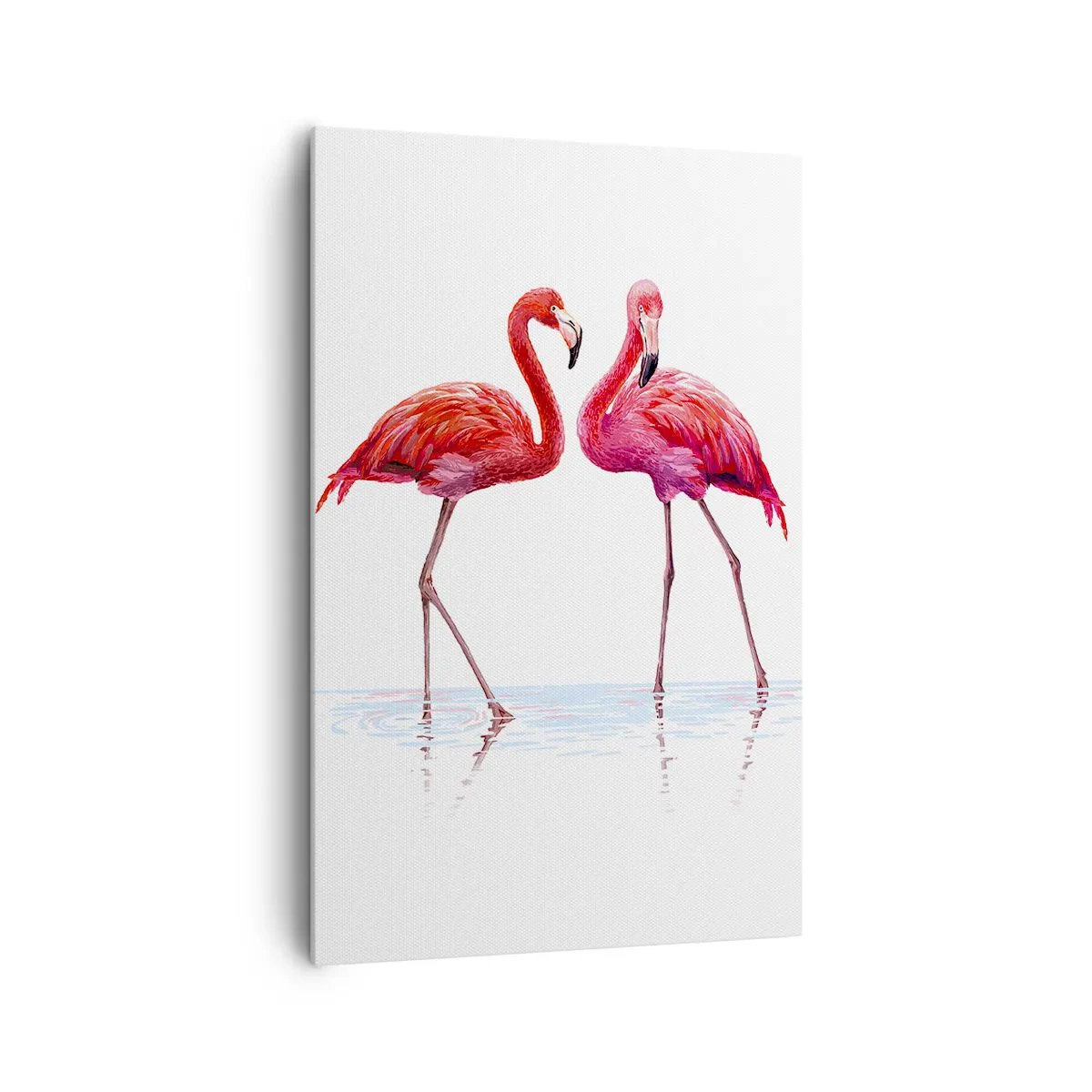 Impression sur toile - Image sur toile - Une paire de flamants roses dans l'eau sur un fond clair - 80x120cm - Rendez-vous rose - Décoration murale moderne pour le salon et la chambre ARTTOR