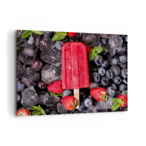 Impression sur toile - Image sur toile - Glace rouge entourée de fruits et de glace - 100x70cm - Le goût d’un été chaud - Décoration murale moderne pour le salon et la chambre ARTTOR