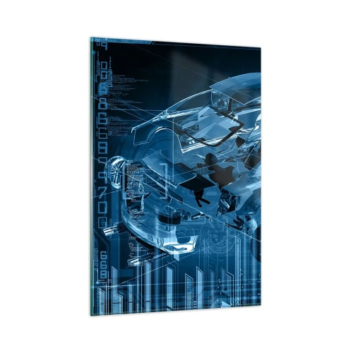 Impression sur verre - Image sur verre - Un dessin technique moderne d'une voiture avec des éléments structurels - 80x120cm - Anatomie de l'ingénierie - Décoration murale moderne pour le salon et la chambre ARTTOR