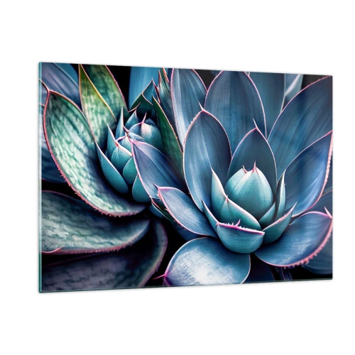 Impression sur verre - Image sur verre - Gros plan sur les feuilles vertes luxuriantes des plantes succulentes - 120x80cm - Force vital - Décoration murale moderne pour le salon et la chambre ARTTOR