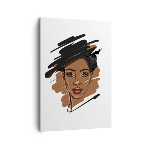 Impression sur toile - Image sur toile - Portrait d'une femme aux traits de peinture artistiques - 50x70cm - Doux comme le chocolat - Décoration murale moderne pour le salon et la chambre ARTTOR