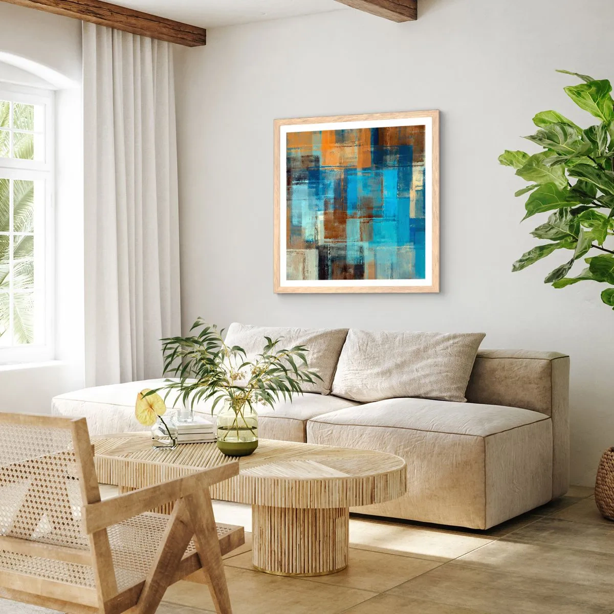 Affiche dans un chêne clair - Poster - A travers le voile bleu - 60x60 cm