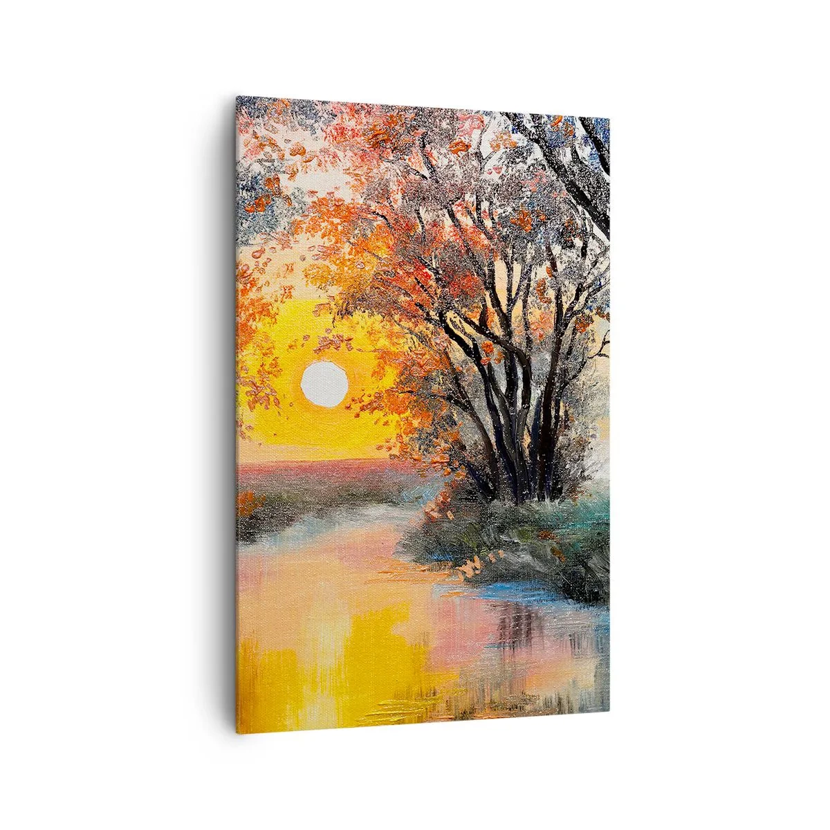 Impression sur toile - Image sur toile - Coucher de soleil sur la rivière dans un paysage d'automne - 80x120cm - Climats de printemps - Décoration murale moderne pour le salon et la chambre ARTTOR