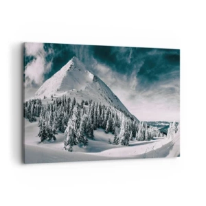 Impression sur toile - Image sur toile - Un sommet de montagne enneigé entouré d'une forêt hivernale - 100x70cm - Le pays de la neige et de la glace - Décoration murale moderne pour le salon et la chambre ARTTOR