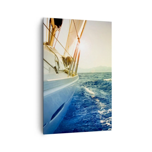 Impression sur toile - Image sur toile - Un yacht en pleine mer avec vue sur les vagues - 80x120cm - Suite à l'aventure - Décoration murale moderne pour le salon et la chambre ARTTOR