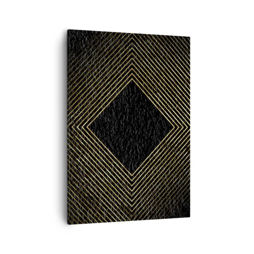 Impression sur toile - Image sur toile - Fond noir avec un motif géométrique de lignes dorées - 50x70cm - Géométrie dans un style glamour - Décoration murale moderne pour le salon et la chambre ARTTOR