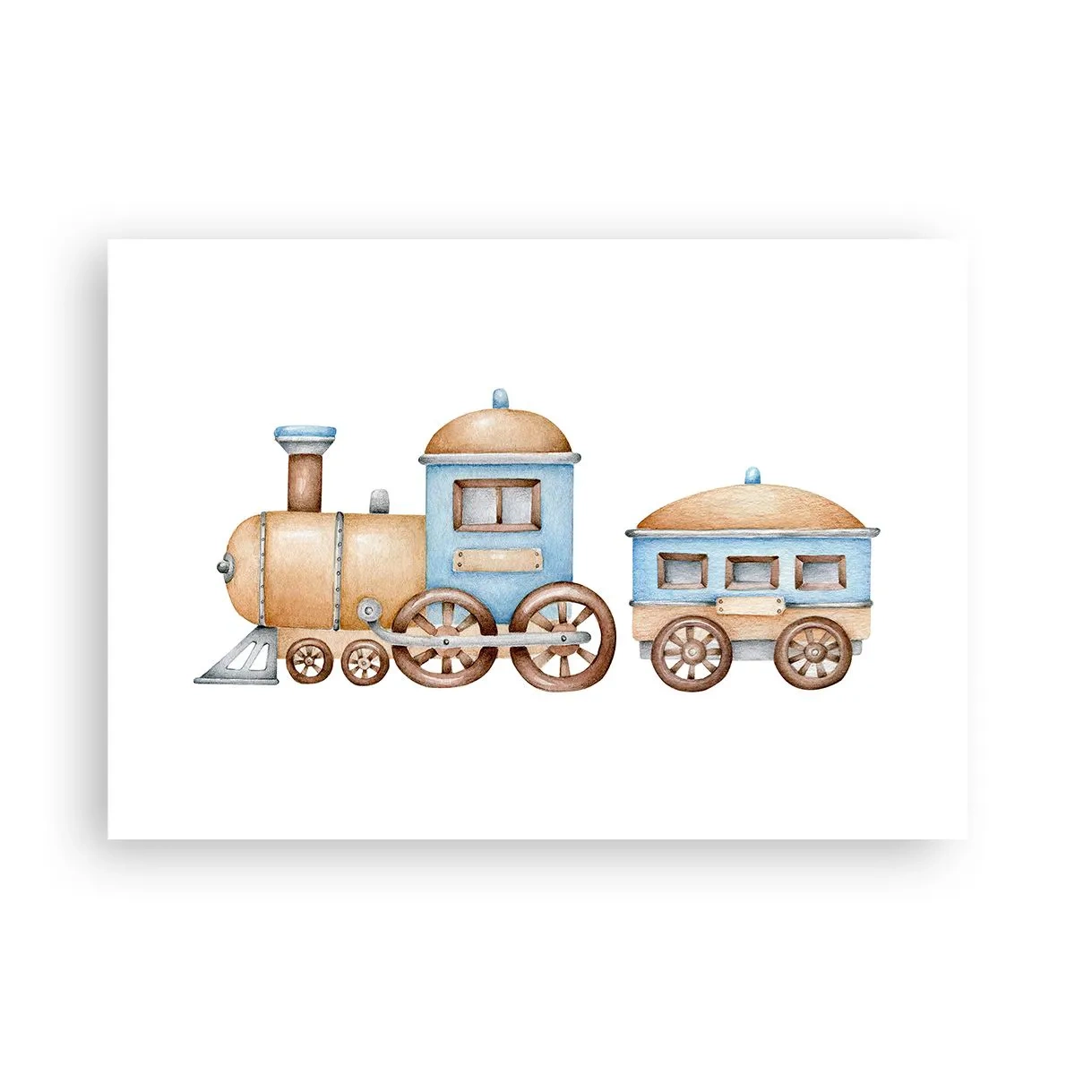 Affiche - Poster - Dessin d'un train aux tons pastel sur fond blanc - 100x70cm - Il est à la gare... - Décoration murale moderne pour le salon et la chambre ARTTOR