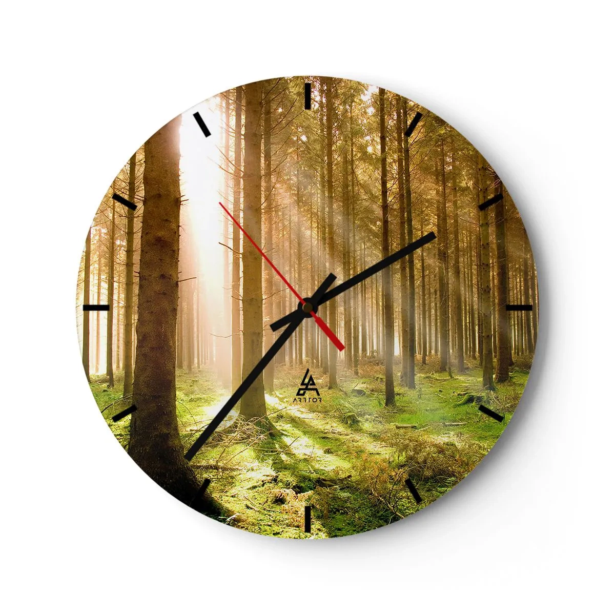 Horloge murale - Pendule murale - Forêt ensoleillée avec des rayons de lumière - 30x30cm - Les elfes vont bientôt apparaître - Décoration murale moderne pour le salon, la cuisine et la chambre ARTTOR