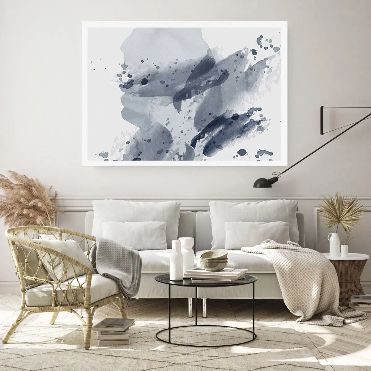 Affiche - Poster - Taches abstraites dans des tons bleus sur fond clair - 100x70cm - Étude de la nature de l'eau - Décoration murale moderne pour le salon et la chambre ARTTOR