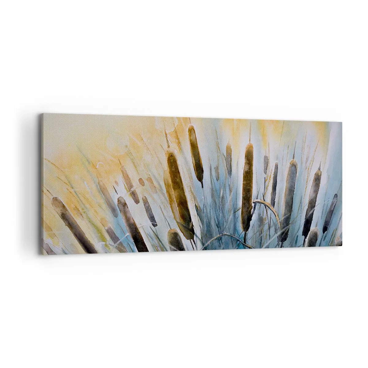 Impression sur toile - Image sur toile - Roseaux pittoresques sous les rayons du soleil - 120x50cm - Fraicheur de l'eau, chaleur du soleil - Décoration murale moderne pour le salon et la chambre ARTTOR