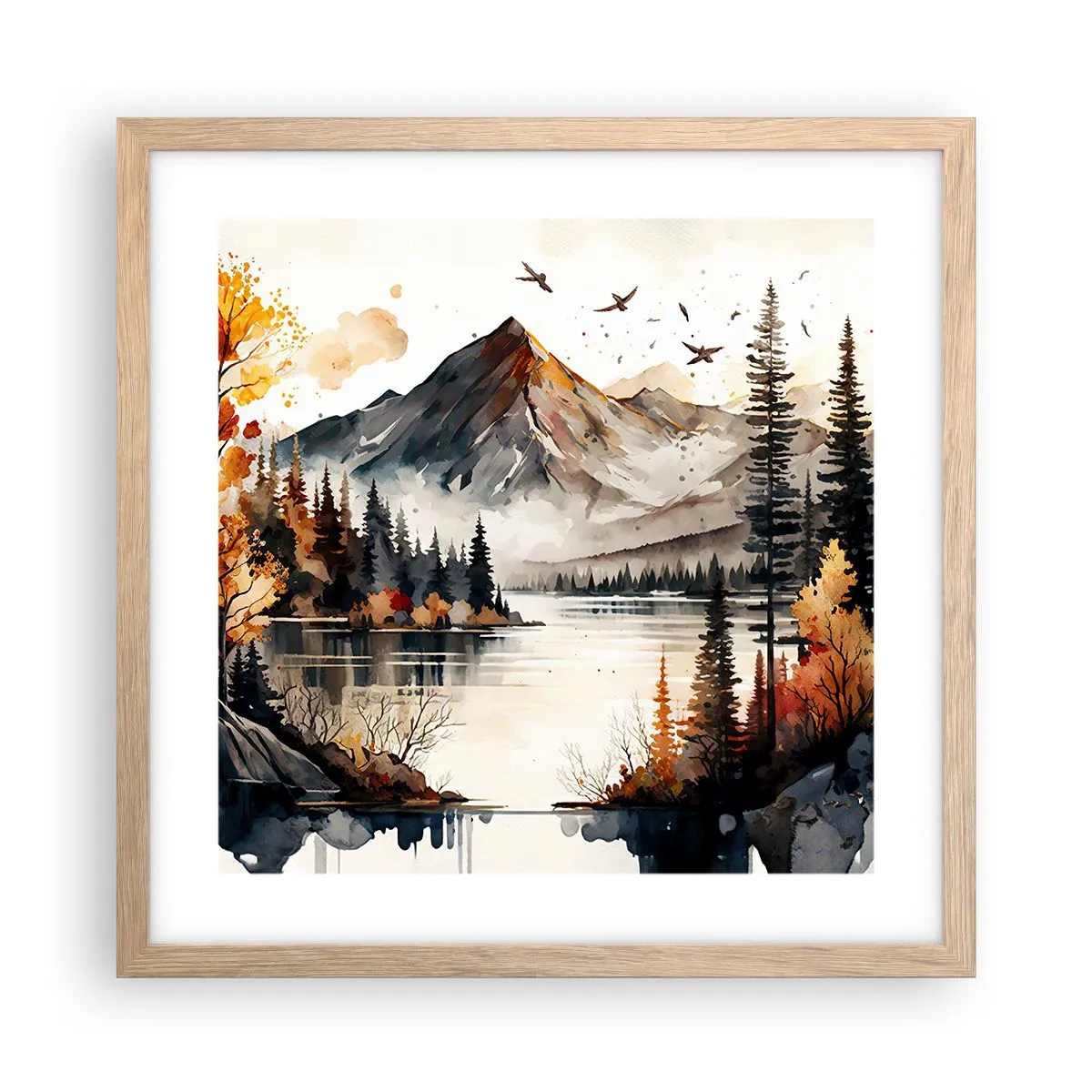 Affiche dans un chêne clair - Poster - Automne doré dans les montagnes - 40x40 cm