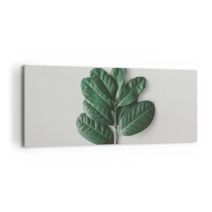 Impression sur toile - Image sur toile - Un brin de feuilles vertes sur un fond clair - 120x50cm - Dessin de la nature elle-même - Décoration murale moderne pour le salon et la chambre ARTTOR