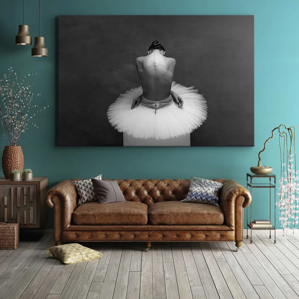 Impression sur toile - Image sur toile - Une danseuse de ballet dans une pose classique sur un fond sombre. - 120x80cm - C'est justement en train de fleurir - Décoration murale moderne pour le salon et la chambre ARTTOR