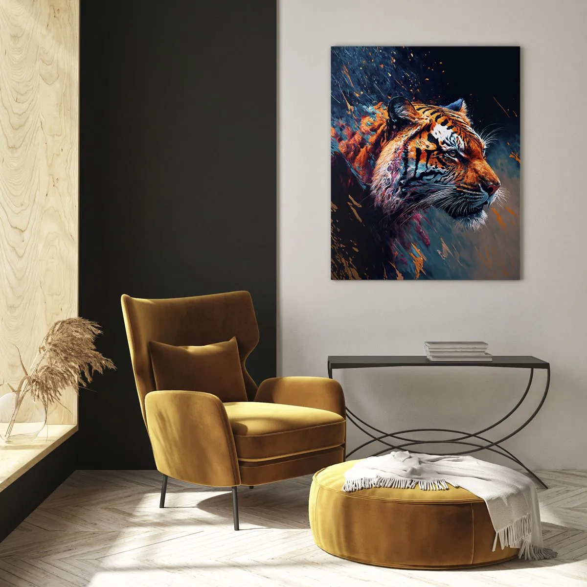 Impression sur verre - Image sur verre - Portrait d'un tigre dans une explosion artistique de couleurs - 50x70cm - Beauté sauvage - Décoration murale moderne pour le salon et la chambre ARTTOR